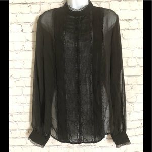 Intricate Sheer Lace Back Button Blouse